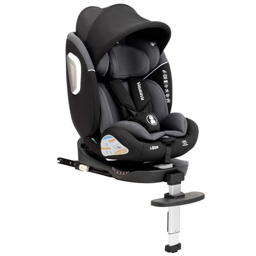 Silla de Coche para Bebé Infantil i-Size ISOFIX Giro 360°, Apto 0-12 Años (40-150cm), Pierna de Apoyo, Protección Antiimpactos, Certificado ECE R129 (Negro)