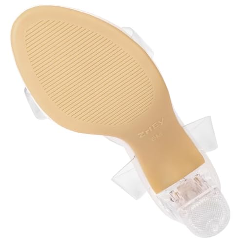 Image of ZriEy Women's Clear Heels Chunky Block Mid High Heeled Sandals | 2.75 Inch Chunky Heel, Transparent Open Toe Ankle Strap Dress Pump Shoes for Women in Daily Wear Party Wedding