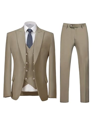 i·FineLong Men's 3 Piece Slim Fit Suits Double Breasted Suit Formal Tailcoat for Men, Casual Wedding Party Groom Suit