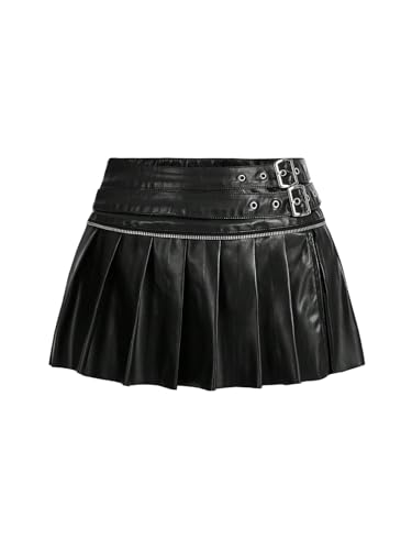 Jupe en cuir pour femme plissée taille basse GORGLITTER tendance Y2k