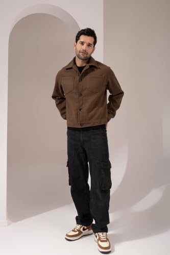 PERCH Men Solid Felt Two Pockets Crop Jacket Brown - Image 8
