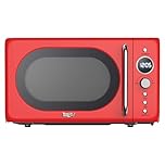 Total Chef Retro Microwave Oven | 20L / 0.7 Cu Ft | Quick Start & Defrost By Weight/Time | 8 Pre-set Cooking Modes For Coffee, Rice, Pasta, Potato, Reheat, Fish, Pizza, Popcorn | 700W | Red