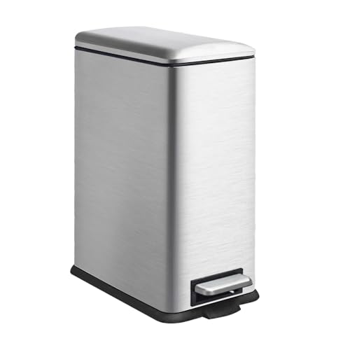 JM ·YIPENG Mülleimer Küche, 30 Liter Abfalleimer, Rechteckig Tretmülleimer，Küchenmülleimer mit Softclose-Deckel und Inneneimer，Schmal Treteimer für Küche, Bad und Büro, Satiniertes Nickel