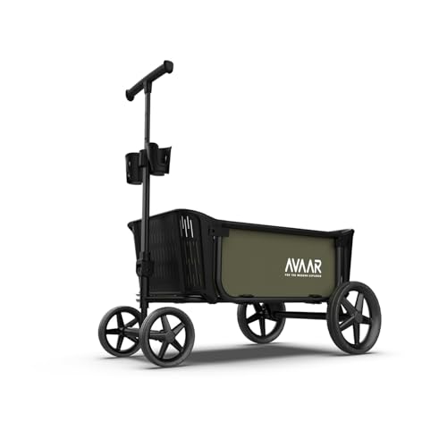 AVAAR 400lbs Large Capacity Collapsible Wagon Cart,Folding Utility Heavy Duty,All Terrain Big Wheels for Garden Camping Sports Outdoor Shopping, Green -  USSRUC0100204
