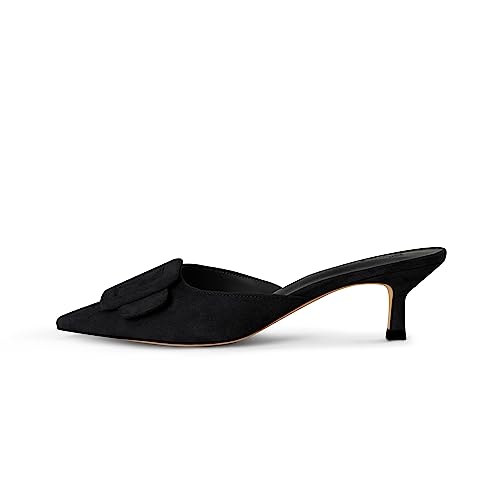 Image of Fericzot Mule Slippers for Women,Slingback Buckle Pumps Pointed Toe Kitten Heels Shoes Slides Backless Dress Sandals