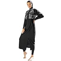 Muslimische Bademode Badeanzug Full Cover Bescheidene Badebekleidung Modest Muslim Swimwear Beachwear Burkini Langarm Tops und Hose mit Hijab 3-Teilige Modest Bademode Sets Schwarz03 L