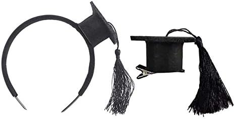 1Pcs Graduation Cap Headband with 1Pcs Graduation Cap Hair Clip for for Graduation Birthday Party Supply Decoration (Black)