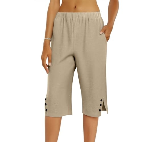 Pedal Pushers for Women 2025 Beach Vacation Wide Leg Capri Pants Loose Comfy High Waisted Short Pants with Pockets3