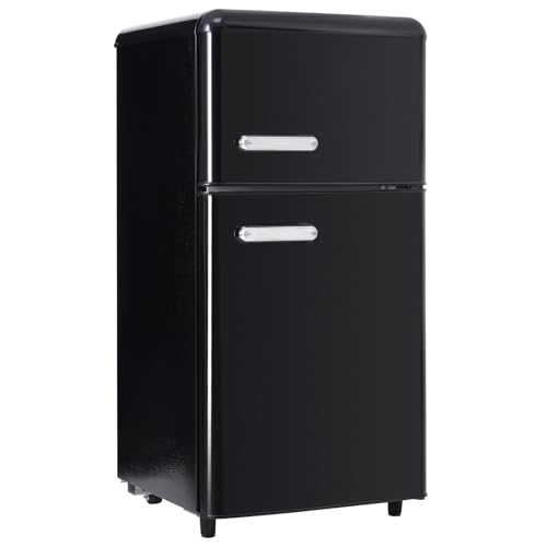Mini refrigerador compacto de 72 L, clásico, retro, de 2 puertas, con estantes de vidrio ajustables y extraíbles. Ideal para dormitorios, garajes y oficinas.,Black
