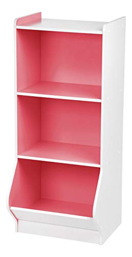 IRIS USA KSB-3PNK 3-Tier Storage Organizer Shelf with Footboard, 3 Shelves, White/Pink