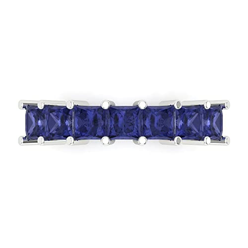 Clara Pucci 1.75 tcw Eternity Wedding Band for Women - 3.5mm Princess Cut Tanzanite Birthstone Gold Ring - 14K White Gold Stacking Bridal Wedding Ring for her
