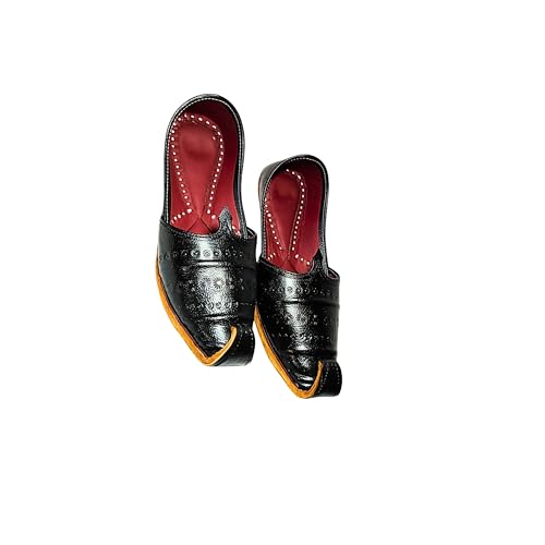 Image of Sunking Traditional Handcrafted Black Leather Punjabi Jutti, Ethnic Rajasthani Men's Slip-on Shoes