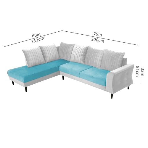 Image of Gratly LHS 4 Seater L Shape Sofa Set for Living Room (Turquise Grey Colour) Premium Fabric Sofa
