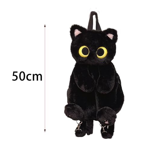 Fonowx Plüschtier Katze Rucksack, Damen Katzen Plüsch Rucksack, Niedliche Schultasche, Cute Plush Animal Cat Backpack, Plush Daypacks, Kitten Cartoon Backpack für Snack Handy Kosmetik, Schwarz