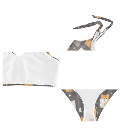 Plaaee Girls' 2 Piece Swimsuits Cartoon Cat Pattern Gray Cute Bikini Set Bathing Suit 4T3