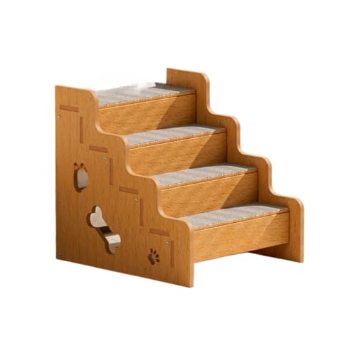 CYWOPVEQペット階段 犬用ステップ 犬用階段 犬 スロープ 天然木材製 滑り止めマット付き 犬用踏み台 小型犬 中型犬 高齢犬用 収納便利 木色 (4段)