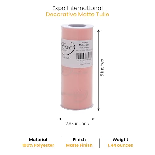 Image of Expo International Decorative Matte Tulle, Roll /Spool of 6 Inch x 25 Yards (Pack of 1), Polyester-Made Tulle Fabric, Matte Finish, Lightweight, Versatile, Washable, Easy-to-Use, Blush Pink