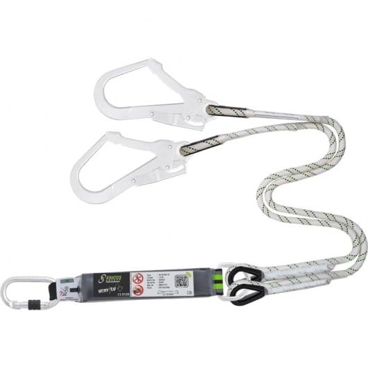 KRATOS SAFETY - Longe fourche tressée 1 m avec absorbeur d'énergie et mousquetons FA 50 101 17 et FA 50 207 55