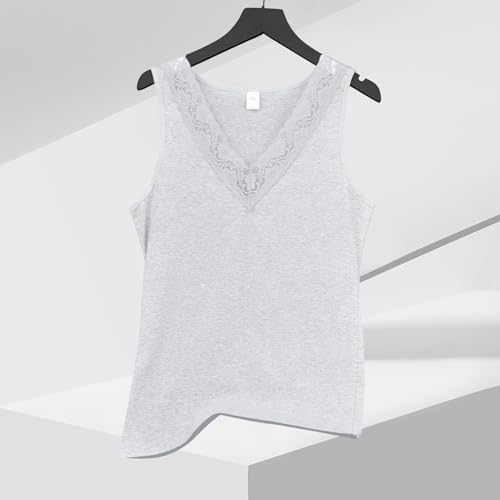 Image of Womens Tank Top Camisoles with Premium Cotton Italian Design - Trimmed with Flower Lace on Neckline