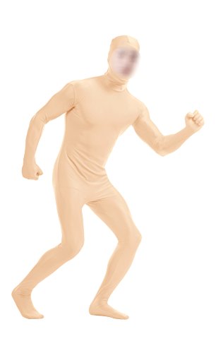 Body zentai de elastano color carne con cara abierta para hombre talla XS