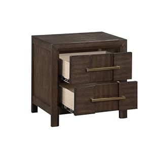 Kennzo modern style 2 drawer night stand with gold coated metal handles made with wood in walnut color  urban country home decor