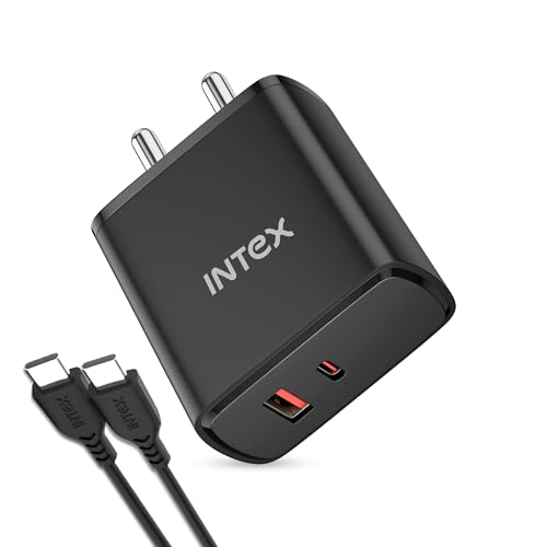 Image of Intex Bolt Quick 22.5W PD Fast Charger Adapter with 1 Meter Type C to C Data Syn, Compatible with iPhone 16 /16 Plus /16 Pro /16 Pro Max, 15 /15 Plus /15 Pro /15 Pro Max, Laptop - Black
