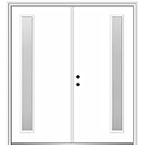 National Door Company, 60' x 80', Fiberglass Smooth, Primed, 1-Lite, Frosted Glass, Prehung Double Front Door on 4-9/16' Primed Composite Frame