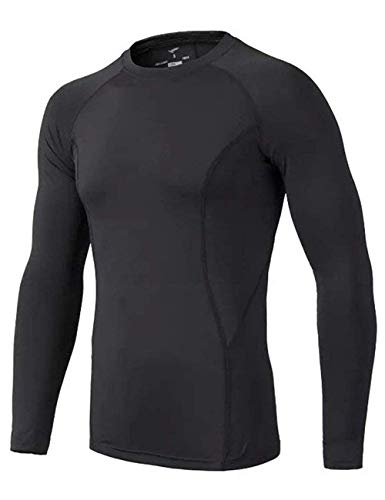 BUYKUD Kinder Jungen Langarm Base Layer Kompression Athletic Tights Thermo Unterwäsche Baseball Fußball Top Shirt, Schwarz , 6-7 Jahre Cover