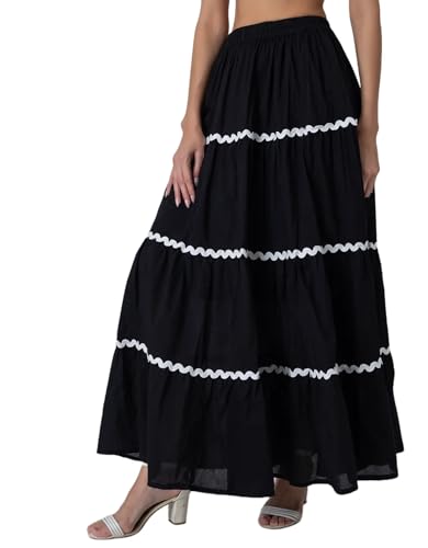 Amazon.com: Moomaya Solid 3-Tiered Maxi Skirt, Zigzag Lace Detail