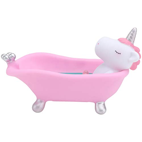 Amosfun Pink Cartoon Soap Holder Cow Unicorn Soap Case Rectangular Plastic Soap Dish for Bathtub & Sink