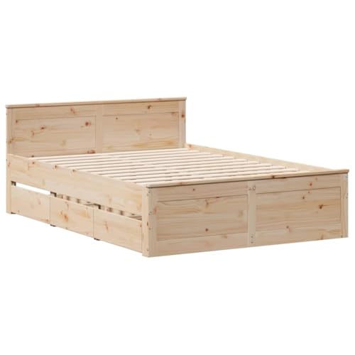 vidaXL Massivholzbett mit Kopfteil, Holzbett mit Bettfüße Schubladen Lattenrost, Doppelbett für Schlafzimmer, Bett Bettgestell, 160x200cm Kiefernholz