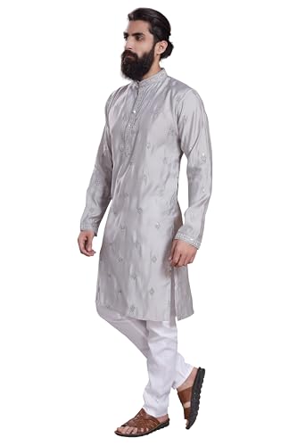 Image of DIVISIVE Men's Embroidered Cotton Silk Blend Only Slim Fit Kurta