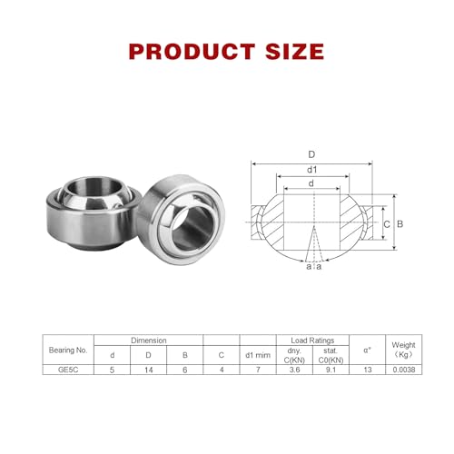 Ruifuu 2818SILJ02 2Pcs Ge5C Radial Spherical Plain Bearings, 5Mmx14Mmx6Mm Self-Lubricating Sealed Spherical Roller Bearings thumb #1