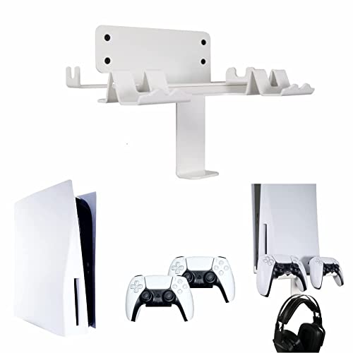 Étagère murale PS5 4 en 1 avec support pour casque et deux supports de contrôleur - Compatible disque et numérique - Gestion des câbles - Les accessoires PS5 ultimes (Blanc) Cover