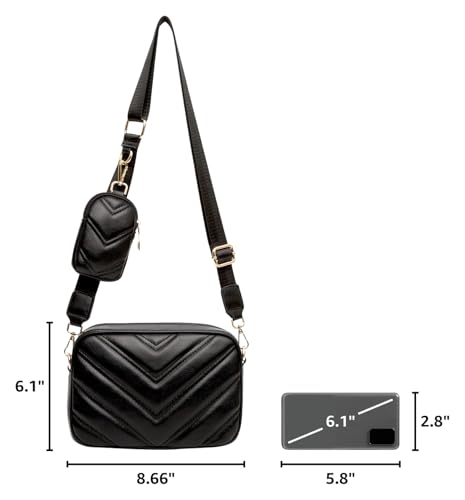 Image of Herald Quilted Small Crossbody Bag with Coin Pouch for Women | Lightweight, Vegan Leather, Trendy Style, Detachable Mini Pouch, 2 Size Cross Body Handbags with Wide Strap for Daily Travel