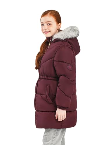 SOLOCOTE Girls Winter Coat Water-Resistant Hooded Quilted Puffer Sherpa Lining Faux-Fur Trim Heavyweight Long Parka for Kids2