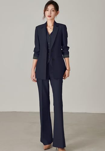 Womens 3 Piece Solid Work Blazer Vest Pant Business Office Lady Suits Sets3