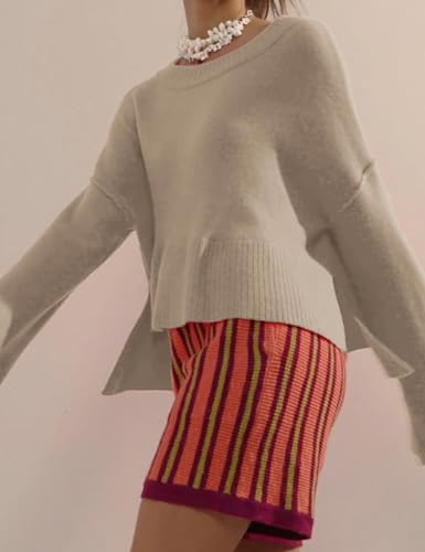 Womens Lightweight Sweaters Crewneck Bell-Style Sleeve Batwing Knit Tops Slouchy Soft Pullover Jumpers4