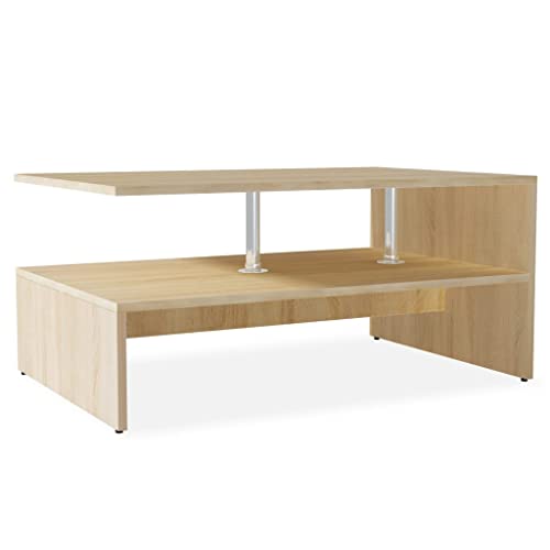 Table basse chêne 90x59x42 cm à 2 niveaux pour salon design - 2