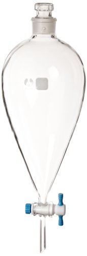 American Educational Bomex Glass Conical Separatory Funnel, with PTFE Stopcock, 1000mm Capacity