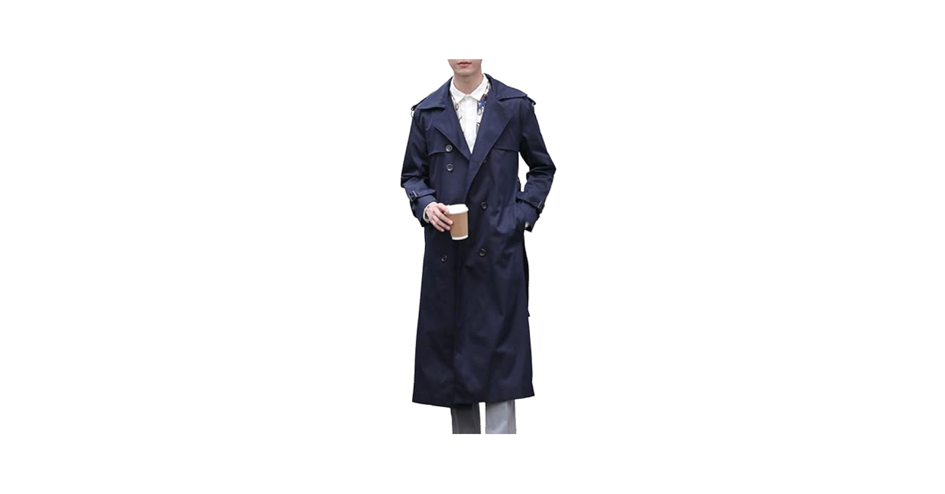 Qolkmuiy-GJ Man's Lapel Long Jacket Overcoat Casual Double