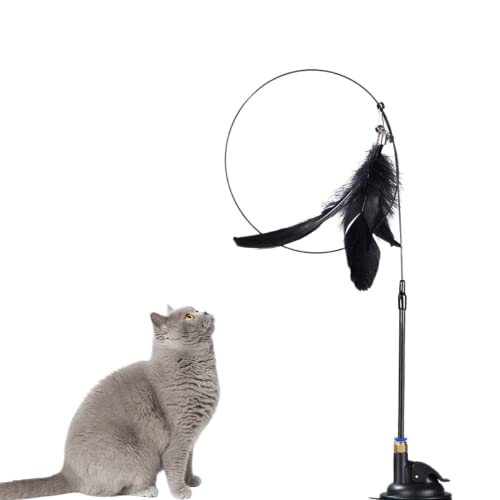 FIGARO CATS STORE® Juego con plumas para gato, juguete interactivo para gatos, varita telescópica o con base de ventosa. Juego con plumas (juego con ventosa negra) Cover