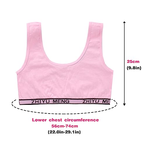 Unpadded Girls Bra Seamless Training Bra Breathable Cotton Bra Wireless Sports Bras Kids Crop Tops for 7-14 Years, 4 Pcs Set2