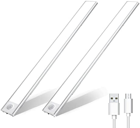 Closet Gentle, Ejfete 69 LED Adjustable Brightness 3 Colours 16 Inch Rechargeable Sensible Movement Sensor Below Cupboard Evening Gentle for Kitchen, Cupboard, Stairs, Bed room (2 Pack)