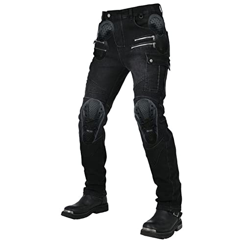 YuanDiann Pantalon de moto en jean stretch hiver chaud doublure polaire décontracté pour homme avec protections améliorées, Noir , M