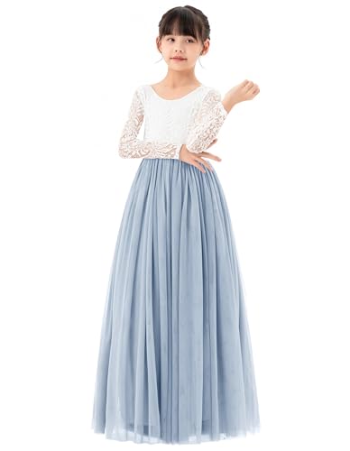 Long Sleeve Scalloped Edge Lace Flower Girl Dresses Ceremonial Gown Lace13