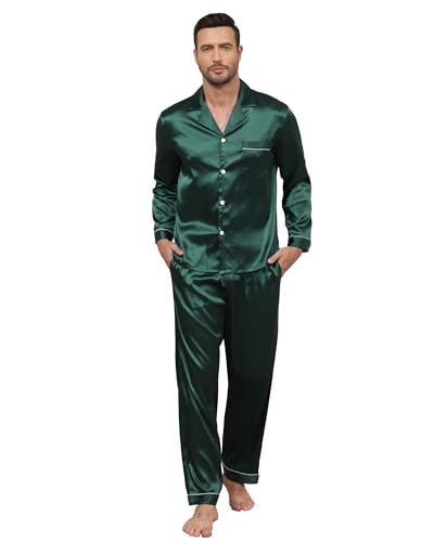 El Mejor Listado de Pijamas Caballero - 5 favoritos. 41 BigKing Conjunto de Pijama de satén de Seda para Hombre, Conjunto de Pijama para Hombre, Suave, Manga Larga, Abotonado