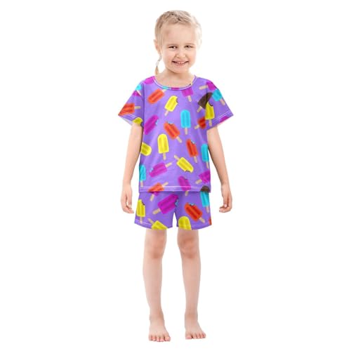 Ice Cream Purple Pajama Set Short Sleeve Pajamas Shorts Sets Cotton Soft Loungewear Sleepwear 5Y3