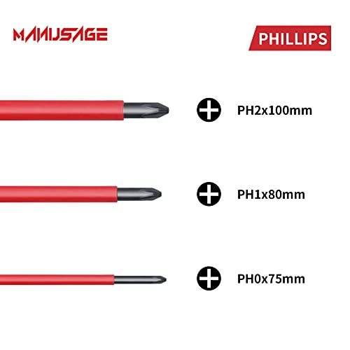 Manusage 1000V Insulated Electrician Screwdriver Set, Professional 8-Pieces Cr-V Magnetic Phillips Slotted Screwdriver With Storage Bag #TOP4