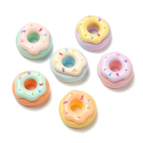 DanLingJewelry 200Pcs Colorful Donut Resin Cabochons Imitation Food Theme Doughnut Dessert Flatback No Hole Beads for DIY Crafts Making